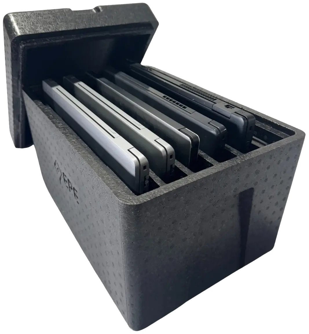 Monitor box foam enclosure after folding down the arms