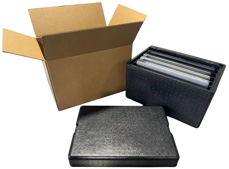 Monitor box foam enclosure after folding down the arms